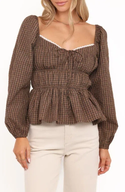Petal And Pup Petal & Pup Saphia Check Peplum Top In Brown