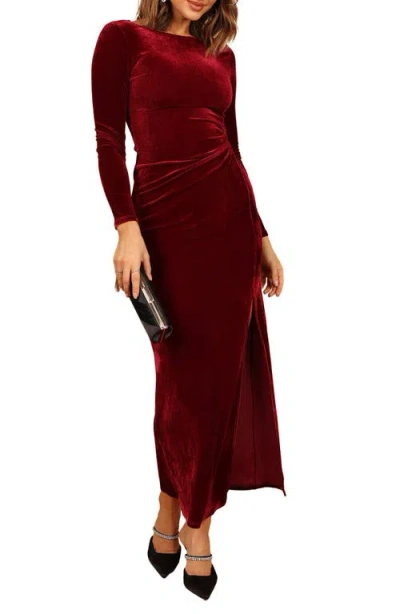 Petal And Pup Petal & Pup Sarine Cutout Long Sleeve Velvet Maxi Cocktail Dress In Brown
