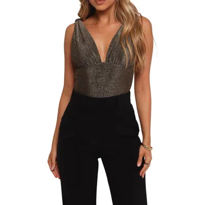 Petal And Pup Petal & Pup Savannah Plunge Neck Shimmer Bodysuit In Gold