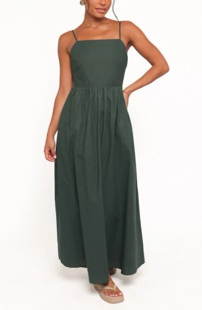 Petal And Pup Petal & Pup Savannah Tie Back Cotton & Linen Maxi Dress In Green