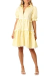 Petal And Pup Petal & Pup Shively Puff Sleeve Ruffle Cotton Shirtdress In Yellow