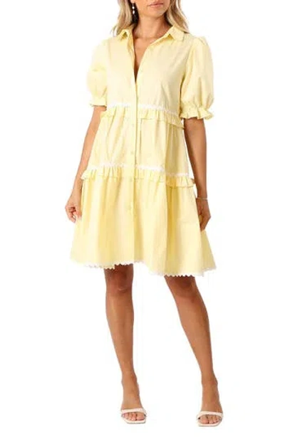 Petal And Pup Petal & Pup Shively Puff Sleeve Ruffle Cotton Shirtdress In Yellow