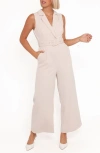 Petal And Pup Petal & Pup Sienna Belted Sleeveless Wide Leg Jumpsuit In Neutral