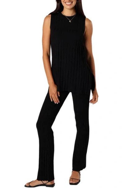 Petal And Pup Petal & Pup Silvie Wide Rib Sweater Tank & Straight Leg Pants Set In Black