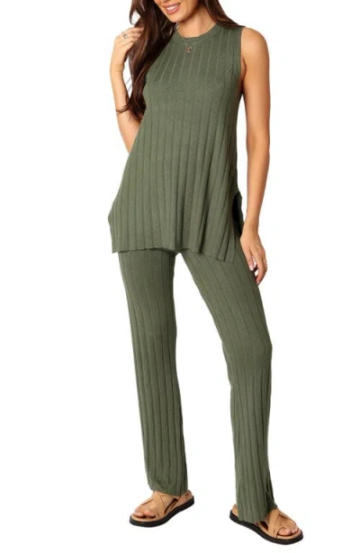 Petal And Pup Petal & Pup Silvie Wide Rib Sweater Tank & Straight Leg Pants Set In Green