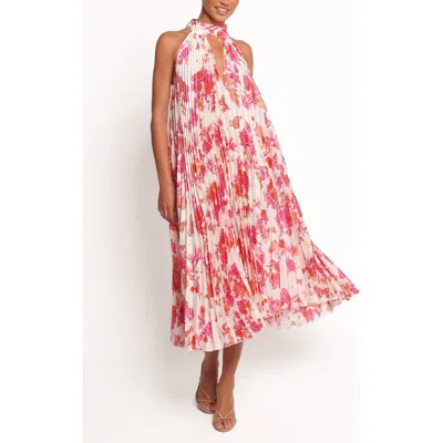 Petal And Pup Petal & Pup Sirmione Floral Pleated Halter Midi Dress In Pink