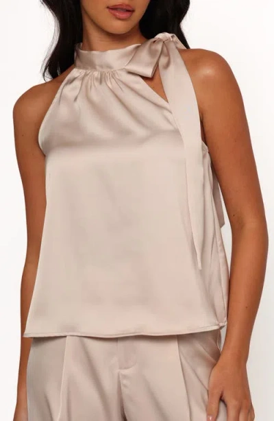Petal And Pup Petal & Pup Skarlett Tie Neck Sleeveless Satin Top In Brown