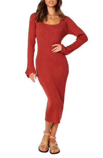 Petal And Pup Skylee Long Sleeve Rib Maxi Dress In Rust