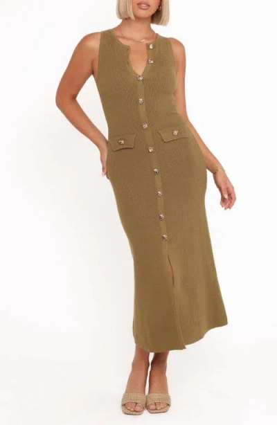 Petal And Pup Petal & Pup Sleeveless Rib Button-up Sweater Midi Dress In Green
