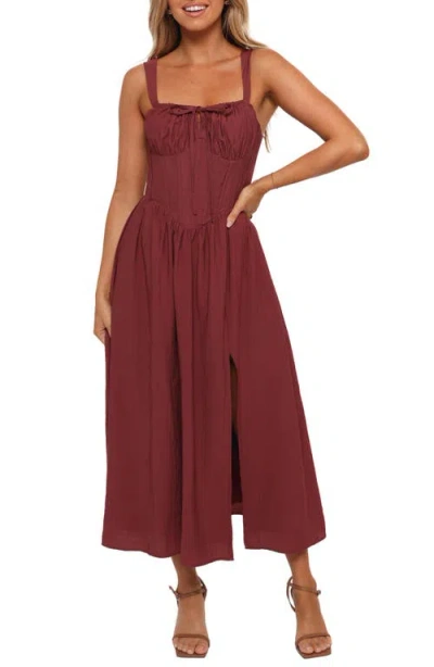 Petal And Pup Petal & Pup Sofie Corset Midi Dress In Burgundy