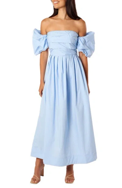 Petal And Pup Petal & Pup Solana Off The Shoulder Cotton Maxi Dress In Blue