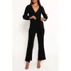 Petal And Pup Petal & Pup Solange Long Sleeve Plissé Jumpsuit In Black