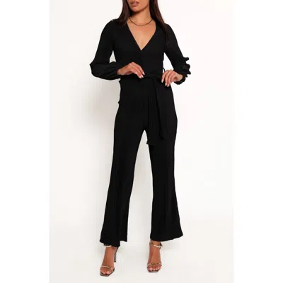 Petal And Pup Petal & Pup Solange Long Sleeve Plissé Jumpsuit In Black