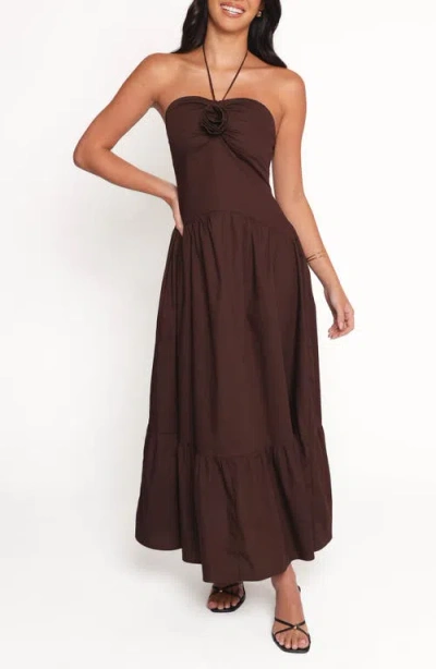 Petal And Pup Petal & Pup Soleila Rosette Tiered Halter Maxi Dress In Brown