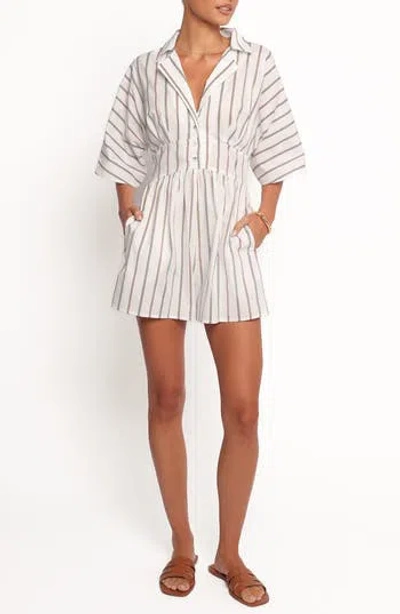 Petal And Pup Petal & Pup Sonyalle Stripe Cotton Romper In White/blue Brown Stripe