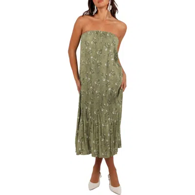 Petal And Pup Petal & Pup Sylvie Strapless Plissé Dress In Gray