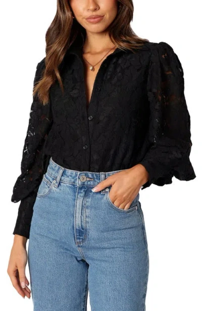 Petal And Pup Petal & Pup Tadeo Floral Lace Button-up Shirt In Black