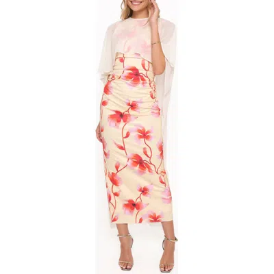 Petal And Pup Petal & Pup Tamzyn Floral Sleeveless Stretch Cotton Dress & Chiffon Cape Set In Pink