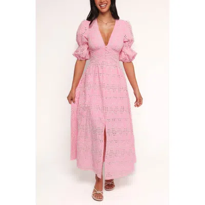 Petal And Pup Petal & Pup Tani Eyelet Puff Sleeve Cotton Blend Maxi Dress In Pink