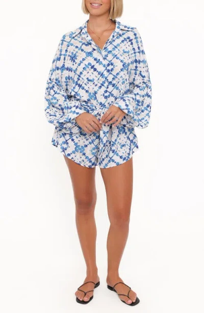 Petal And Pup Petal & Pup Tansy Abstract Print Long Sleeve Romper In Blue
