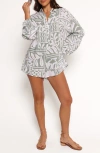 Petal And Pup Petal & Pup Tansy Abstract Print Long Sleeve Romper In White