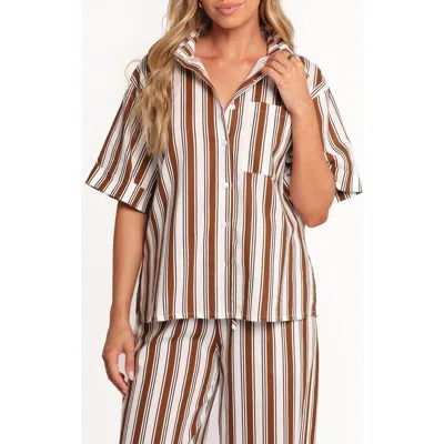 Petal And Pup Petal & Pup Thalia Stripe Cotton & Linen Button-up Shirt In Brown