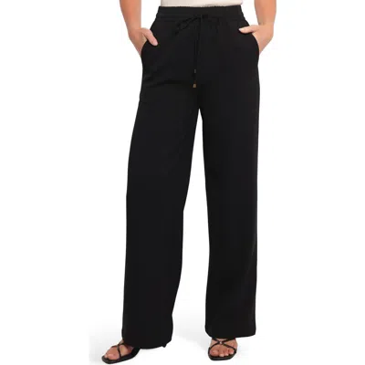 Petal And Pup Petal & Pup Tie Waist Wide Leg Crepe Pants In Black