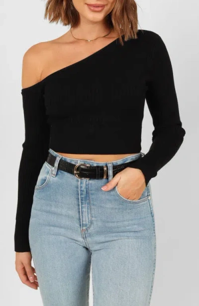 Petal And Pup Petal & Pup Tina One-shoulder Rib Crop Sweater In Black