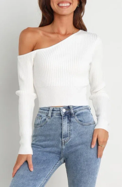 Petal And Pup Petal & Pup Tina One-shoulder Rib Crop Sweater In White