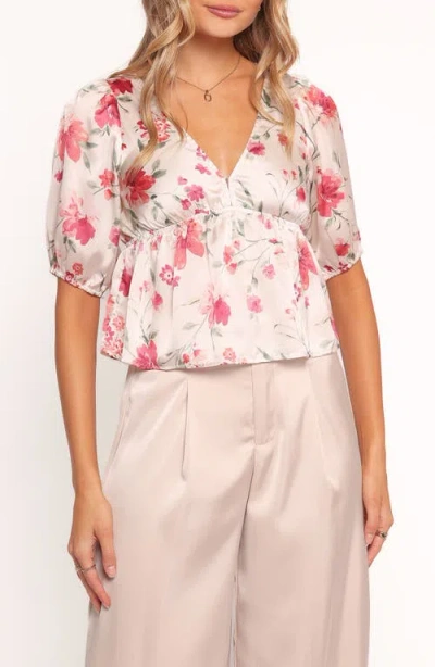Petal And Pup Petal & Pup Tove Floral Puff Sleeve Peplum Top In Multi