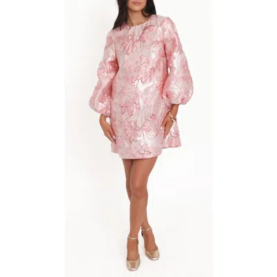 Petal And Pup Petal & Pup Treloar Balloon Sleeve Metallic Jacquard Minidress In Pink
