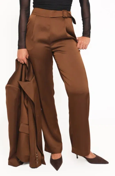 Petal And Pup Petal & Pup Trina Belted Satin Pants In Brown
