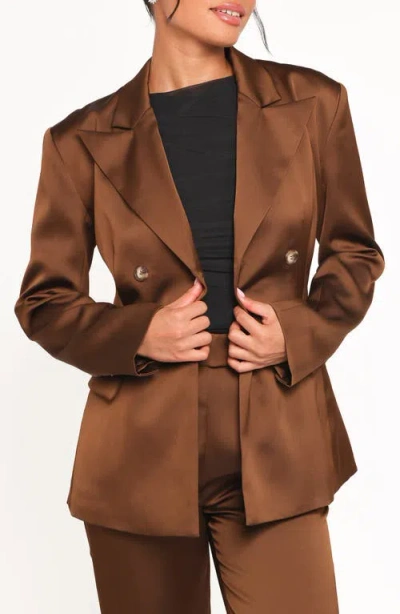 Petal And Pup Petal & Pup Trina Double Breasted Satin Blazer In Brown