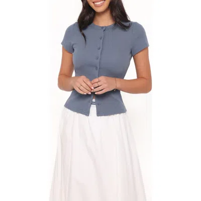 Petal And Pup Petal & Pup Tylarah Short Sleeve Rib Cardigan In Denim Blue