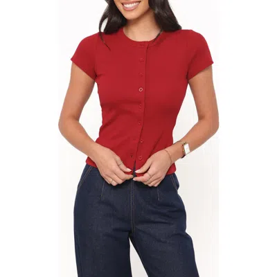 Petal And Pup Petal & Pup Tylarah Short Sleeve Rib Cardigan In Red