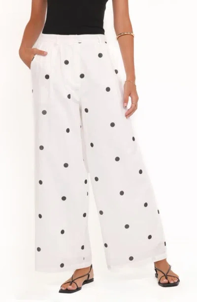 Petal And Pup Petal & Pup Valora Dot Wide Leg Cotton & Linen Pants In White