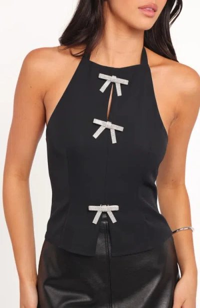 Petal And Pup Petal & Pup Velma Rhinestone Bow Halter Top In Black