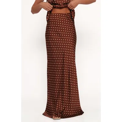 Petal And Pup Petal & Pup Velman Polka Dot Satin Maxi Skirt In Brown