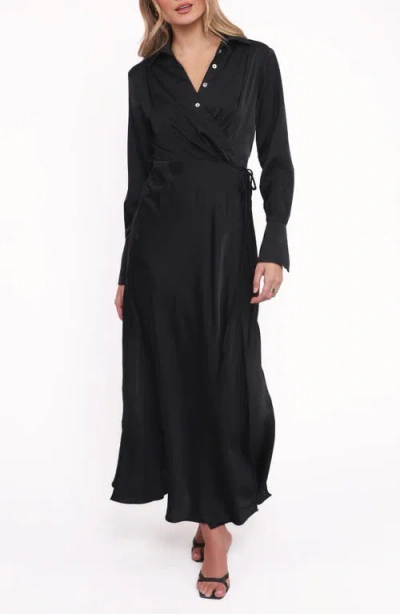Petal And Pup Petal & Pup Verna Long Sleeve Wrap Maxi Shirtdress In Black