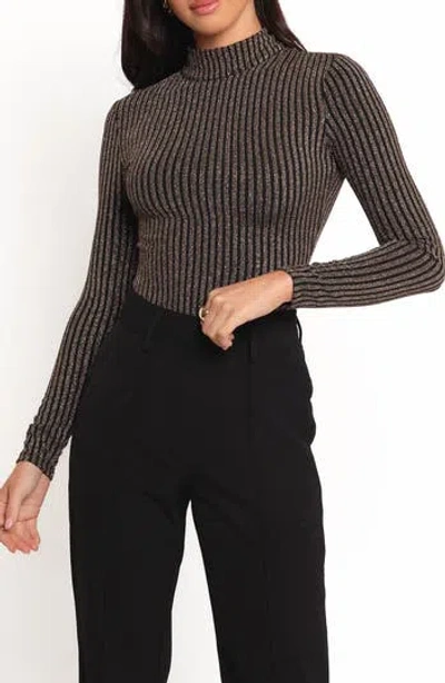 Petal And Pup Petal & Pup Vienah Metallic Rib Long Sleeve Bodysuit In Gray
