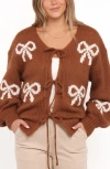 Petal And Pup Petal & Pup Vienna Bow Cardigan In Brown