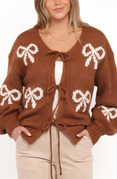 Petal And Pup Petal & Pup Vienna Bow Cardigan In Brown