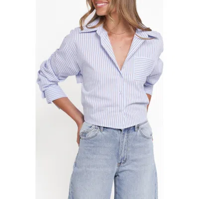 Petal And Pup Petal & Pup Vienne Stripe Tie Back Button-up Shirt In Blue