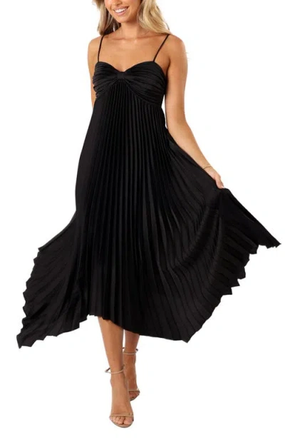 Petal And Pup Petal & Pup Vikki Pleated Sleeveless Satin Maxi Dress In Black