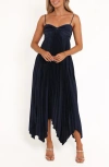 Petal And Pup Petal & Pup Vikki Pleated Sleeveless Satin Maxi Dress In Blue