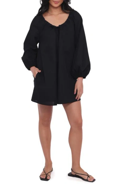 Petal And Pup Petal & Pup Walker Long Sleeve Cotton & Linen Minidress In Black