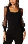 Petal And Pup Petal & Pup Wesson Sheer Dot Sleeve Crop Top In Black