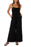 Petal And Pup Petal & Pup Williams Wide Leg Cotton & Linen Jumpsuit In Black