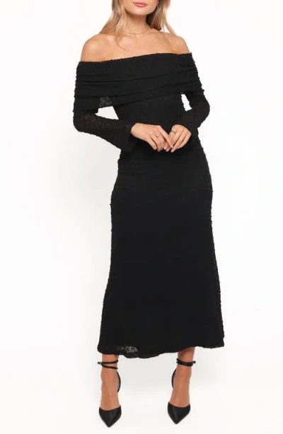 Petal And Pup Petal & Pup Wilma Off The Shoulder Long Sleeve Maxi Dress In Black