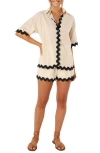 Petal And Pup Petal & Pup Wilson Rickrack Trim Cotton Shirt & Shorts Set In Neutral
